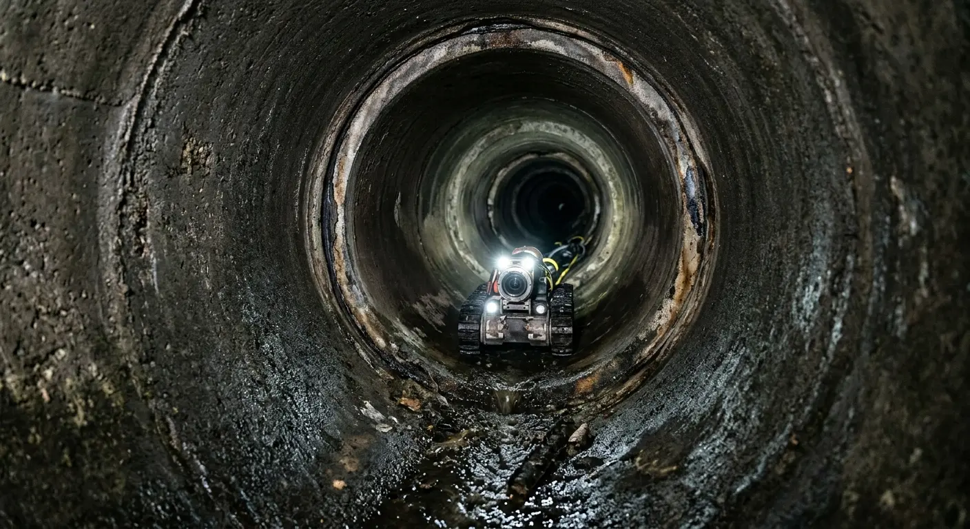 Robotic sewer camera inspecting pipe interior for Sewer Line Cleaning in West Chicago